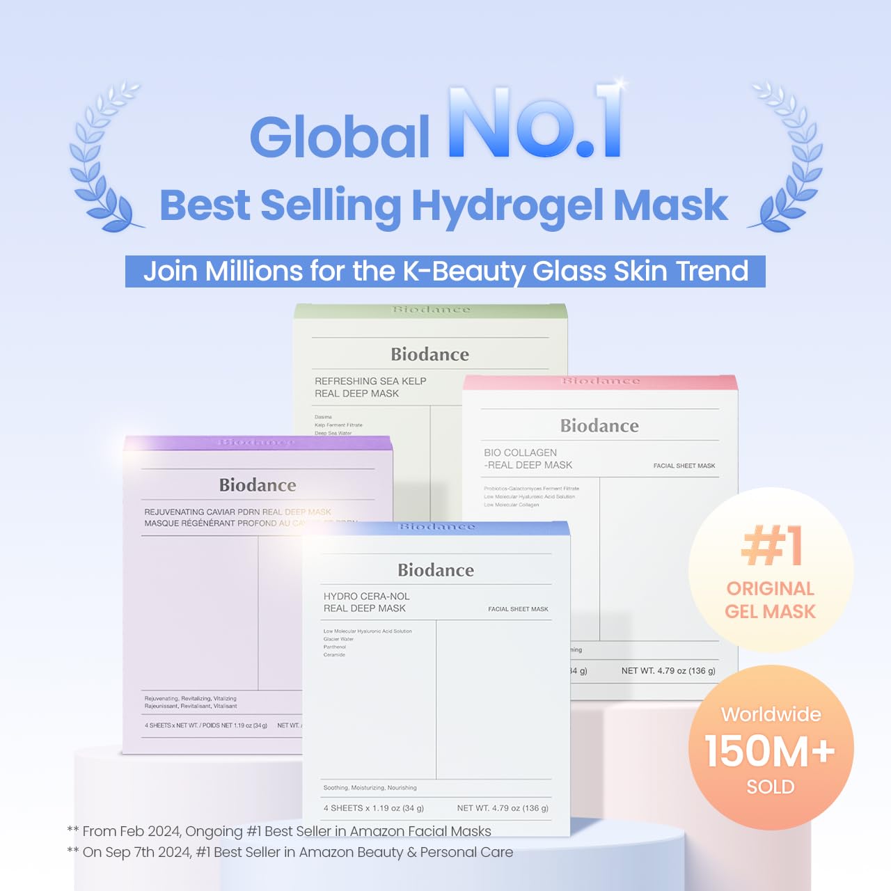 BIODANCE Hydro Cera-nol Real Deep Mask, Hydrating Overnight Hydrogel Face Mask, Moisturizing, Redness Reducing, Quick Soothing, Korean Skin Care |1.19oz(34g) x4ea