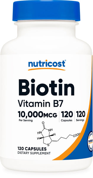 Nutricost Biotin (Vitamin B7) 10,000mcg (10mg), 120 Capsules - Vegan, Gluten Free, Non-GMO
