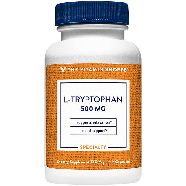The Vitamin Shoppe L-Tryptophan 500mg - Sleep Quality & Mood Support | Essential Amino Acid | 120 Veggie Capsules | Non-GMO Vegan