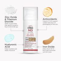 Thumbnail for EltaMD UV AOX Elements Tinted Mineral Face Sunscreen Lotion, Tinted Moisturizer for Face SPF 50 with Antioxidants, For Dry Sensitive Skin 1.7 oz Pump