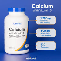 Thumbnail for Nutricost Calcium with Vitamin D, 240 Tablets - Calcium (1200mg) Vitamin D (50mcg) Per Serving - Non-GMO, Gluten Free