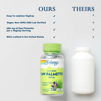 Thumbnail for SOLARAY Saw Palmetto Berry 580 mg, Healthy Prostate and Urinary Tract Support from Fatty Acids & Plant Sterols for Men and Women, Non-GMO, Vegan & Lab Verified, 100 VegCaps, 100 Servings