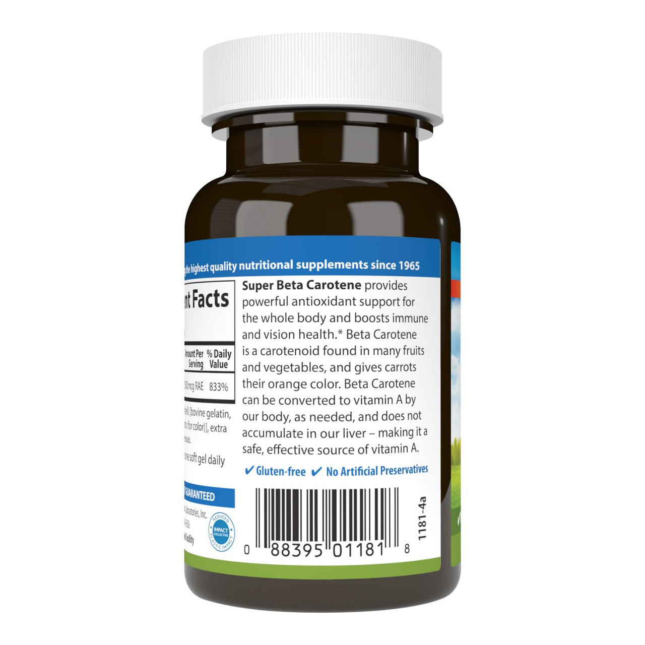 Carlson Super Beta Carotene 25,000 IU, Vitamin A as Beta Carotene, Antioxidant Support for Vision, Skin & Immune Health, 100 Soft Gels