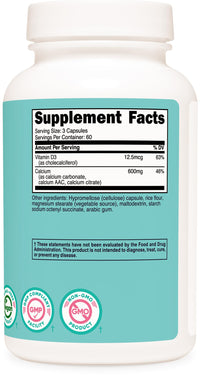 Thumbnail for Nutricost Calcium (600mg) + Vitamin D3 (12.5mcg) for Women, 180 Capsules - Vegan, Non-GMO, Gluten Free - 60 Servings