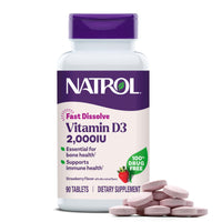 Thumbnail for Natrol Fast Dissolve Vitamin D3 2,000 IU, Dietary Supplement for Bone and Joint Health, Bone Support Supplement, 90 Tablets, 90 Day Supply