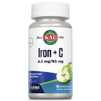 Thumbnail for KAL Iron C, 90 Tablets, 4.5 mg/90 mg, Natural Apple Flavor, Increased Absorption Iron Pills, Immune Support