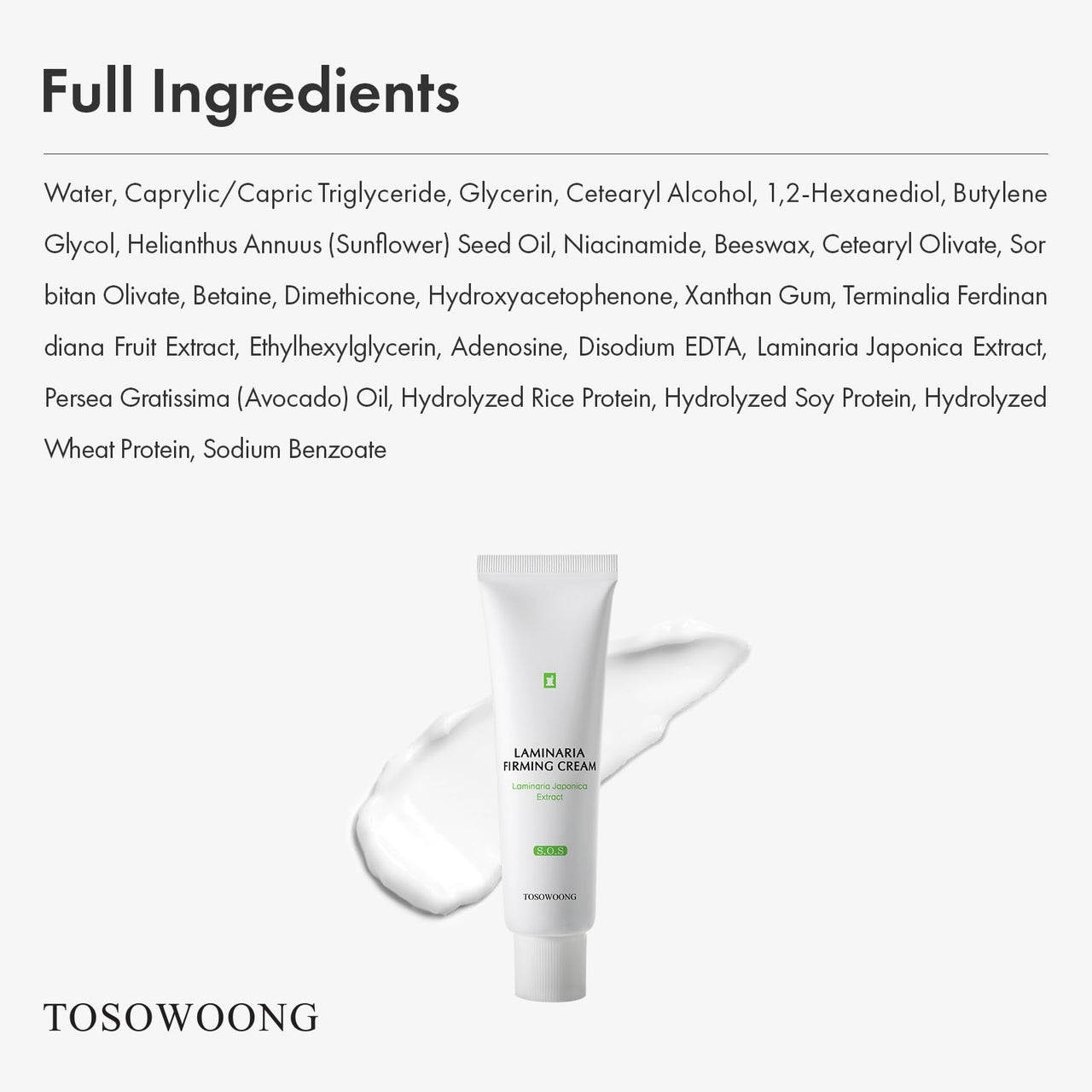 TOSOWOONG Laminaria Firming Cream with Niacinamide, Fights Wrinkles & Evens Tone, Firming Anti-Wrinkle Face & Neck Cream, Glycerin & Adenosine, 50g, 1.76 oz.