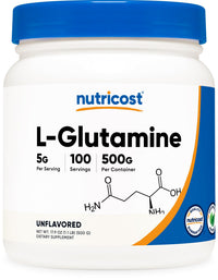 Thumbnail for Nutricost L-Glutamine Powder (500 Grams) Unflavored - Gluten Free & Non-GMO, 100 Servings