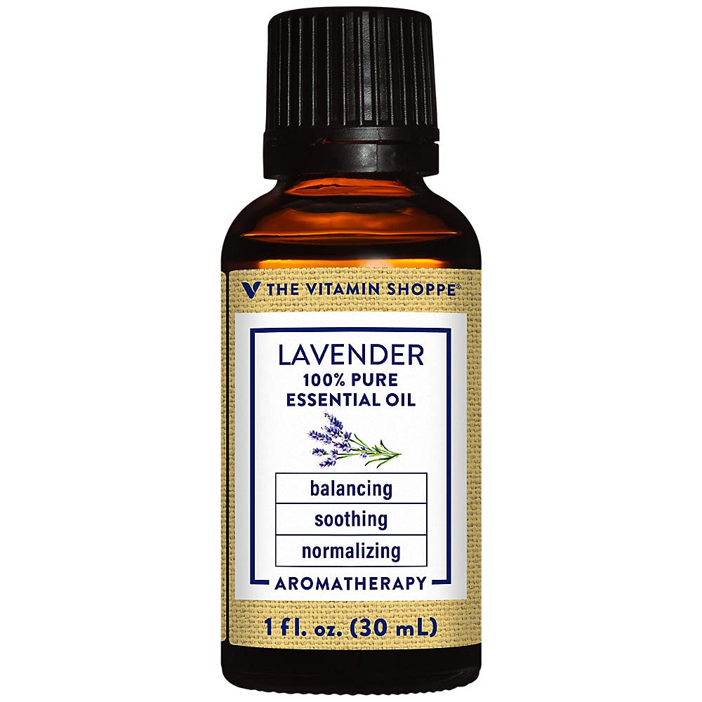 The Vitamin Shoppe Lavender Essential Oil 100% Pure - Calming Balancing Aromatherapy | Steam-Distilled Therapeutic | 1 oz | Relaxation