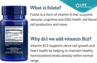 Thumbnail for Life Extension BioActive Folate & Vitamin B12, 150 Vegetarian Capsules - Non GMO, Gluten Free Supplement