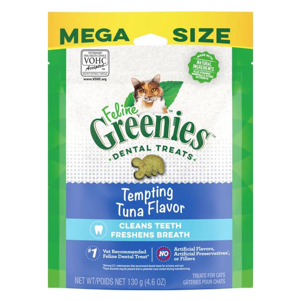 Greenies Cat Treats, Veterinarian-Recommended Adult Natural Dental Cat Treats, Tempting Tuna Flavor, 4.6 oz. Tub