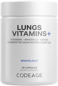 Thumbnail for Codeage Lungs Vitamins, A, C, D, E, B6, Milk Thistle Lung Supplement, Zinc & Magnesium, Cordyceps, Reishi, Chaga, Poria, Tylophora, Ginger, Peppermint Leaf Organic Herb Cleanse - Non-GMO - 90 Capsules