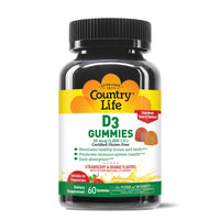Thumbnail for Country Life Vitamin D3 Gummies – 1,000 IU Cholecalciferol, 60 Count – Supports Bone & Immune Health – Vegetarian, Gluten-Free, Strawberry & Orange Flavors – Pectin-Based, No Artificial Sweeteners