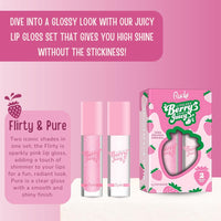 Thumbnail for RUDE Cosmetics Berry Juicy Lip Gloss Duo, High Shine Lip Glosses Set, Moisturizing & Hydrating Lipgloss, Ideal for Day & Night Makeup Looks, Pure & Flirty