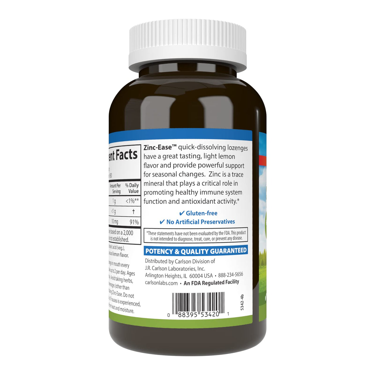 Carlson - Zinc-Ease, Soothing Lozenge, Health Support & Optimal Wellness, Lemon, 180 Lozenges
