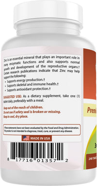 Thumbnail for Best Naturals Zinc Supplement as Zinc Gluconate 50mg 240 Tablets - Immune Support