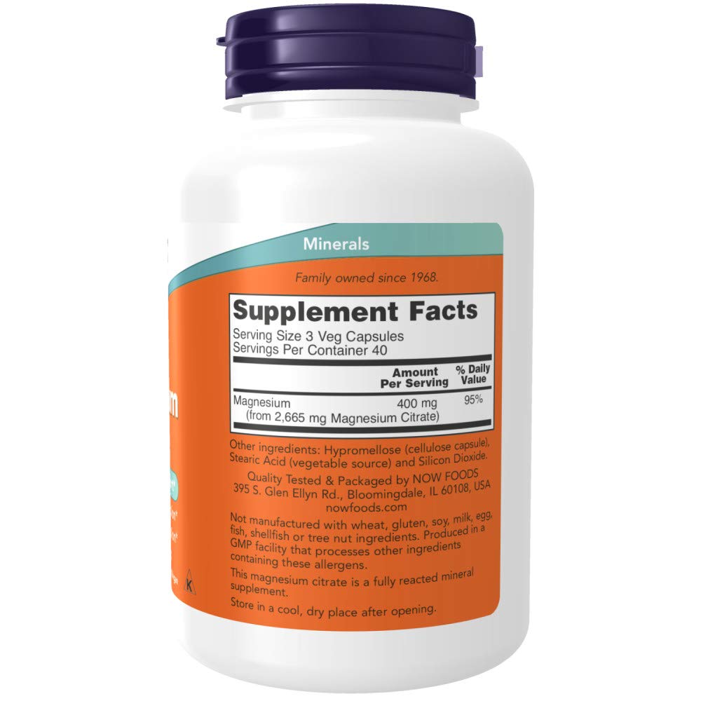NOW Foods Magnesium Citrate 400 Milligram 120 Veg Capsules (Pack of 2)
