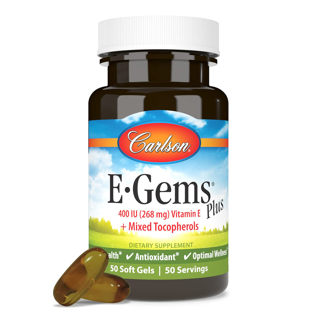 Carlson Labs E-Gems Plus Natural Vitamin E, 400 IU, 50 Softgels