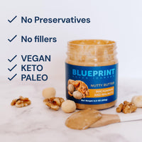 Thumbnail for Blueprint Bryan Johnson Nutty Butter – Chunky Macadamia Nut Butter with Walnut – No Palm Oil, No Added Sugar – Just 3 Ingredient Nut Butter– Keto, Vegan, Paleo – Low Carb Nut Butter Snack – 8.8oz Jar
