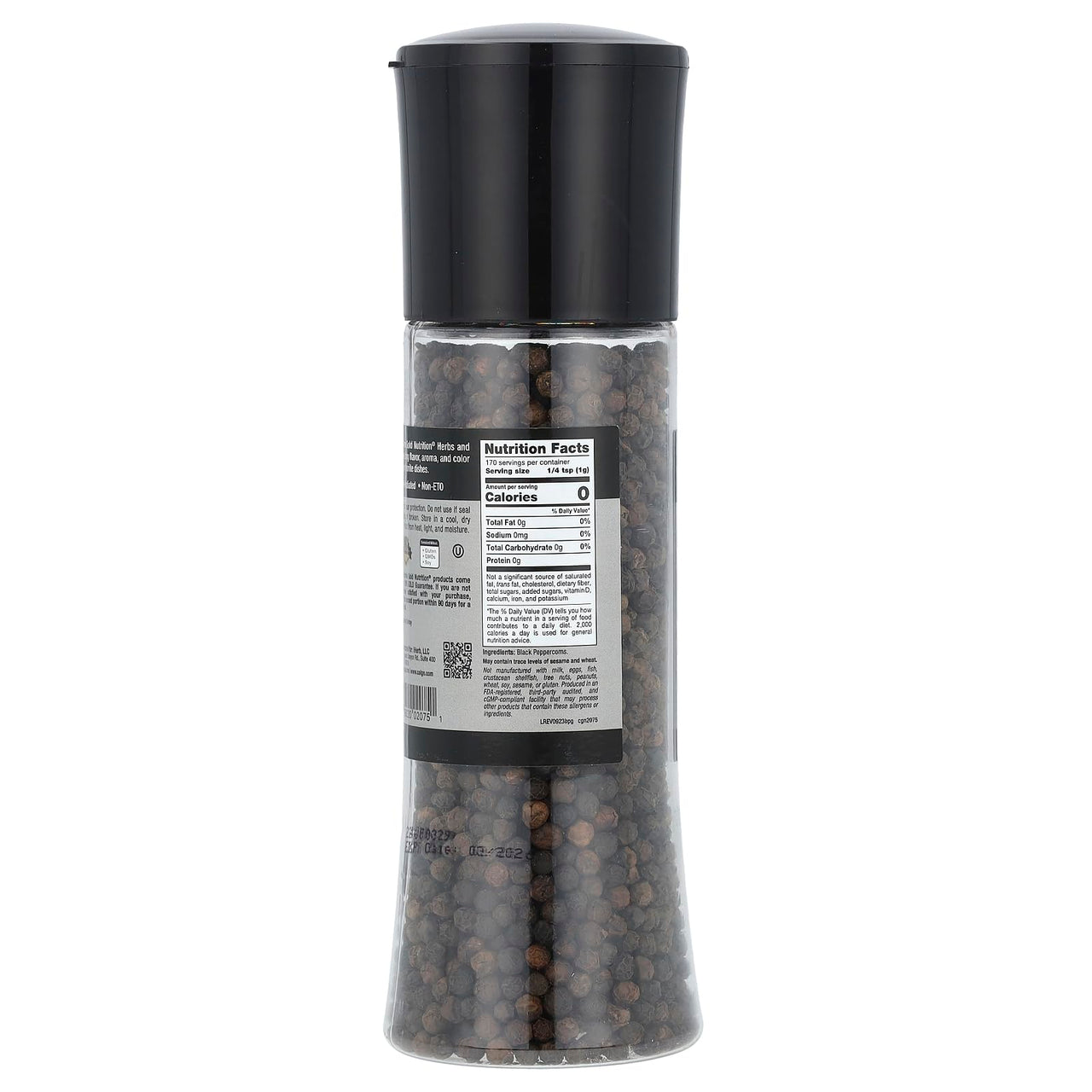California Gold Nutrition FOODS - Black Peppercorns Grinder, 6 oz (170 g)