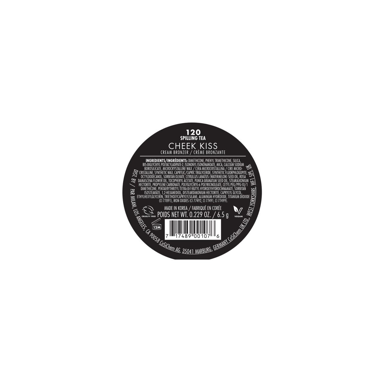 Milani Cheek Kiss Cream Bronzer, 120 - Spilling Tea, Vegan & Cruelty-Free, Made in Korea, Lightweight Glow, Soft Matte Finish