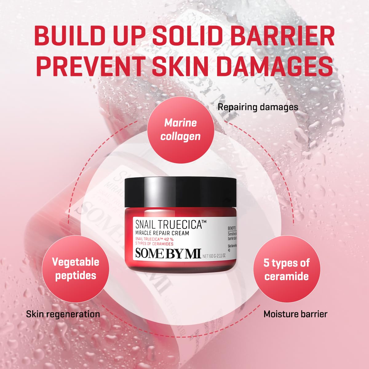 SOME BY MI Snail Truecica Miracle Repair Cream - 2.02Oz, 60ml - Made from Snail Mucin for Sensitive Skin - Daily Repair Face Moisturizer for Acne Marks and Strengthen Skin Barrier - Korean Skin Care