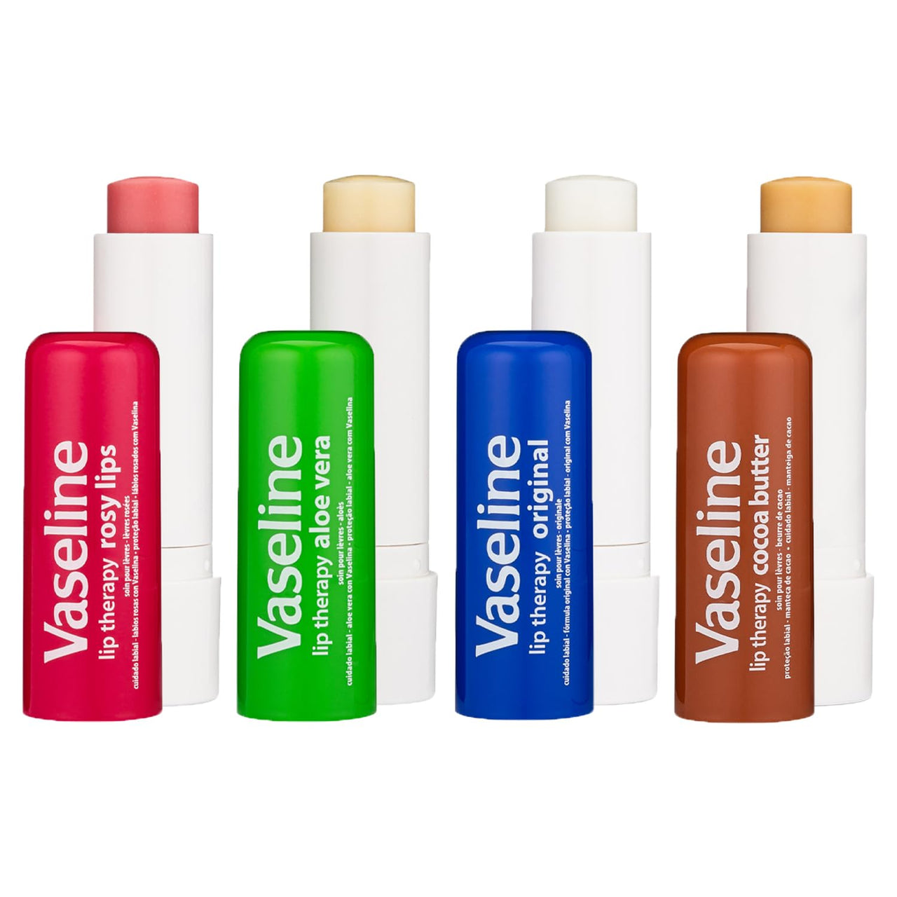 Vaseline Lip Therapy Variety 4-Pack, Moisturizing Lip Balm with Vitamin E, 0.16 Oz Ea