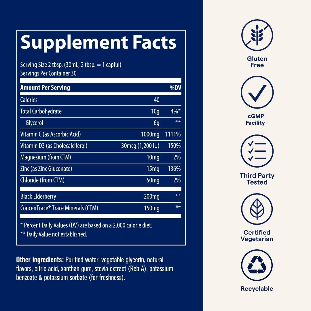 Trace Minerals Immunity+ - Liquid Supplement for Healthy Body & Immune Support - Elderberry Multivitamin - Formulated with Ionic Trace Minerals - Sugar-Free - Mixed Berry - 30 fl oz (30 Servings)