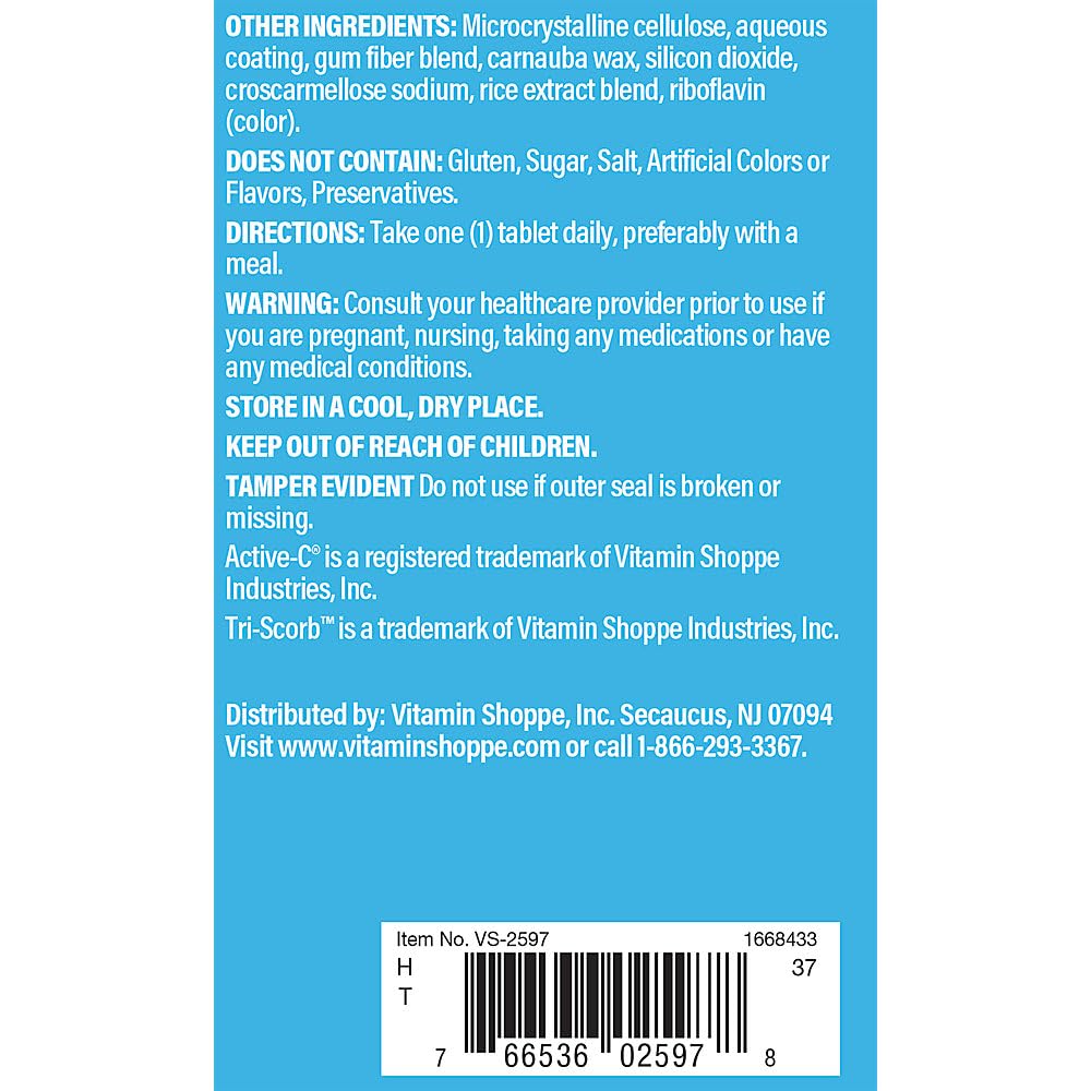 The Vitamin Shoppe Active-C 1000 MG - Antioxidant with Calcium, Magnesium & Zinc Bound Vitamin C for Immune Health (250 Tablets)