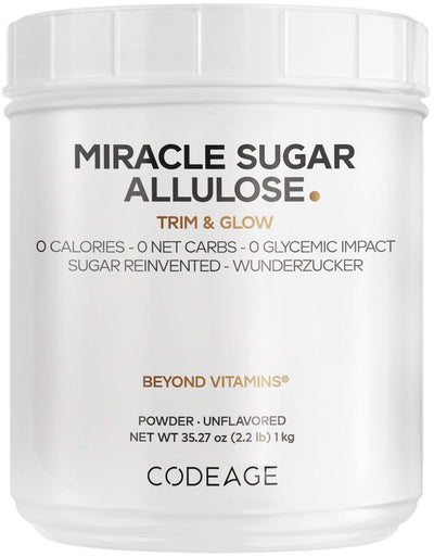 Codeage Miracle Sugar Allulose Powder - All-purpose Zero Calorie Allulose Sweetener, +3 Month Supply - 0 Net-Carbs - Rare Sugar Alternative to Stevia, Aspartame & Liquid - Non-GMO - 35.27 Oz
