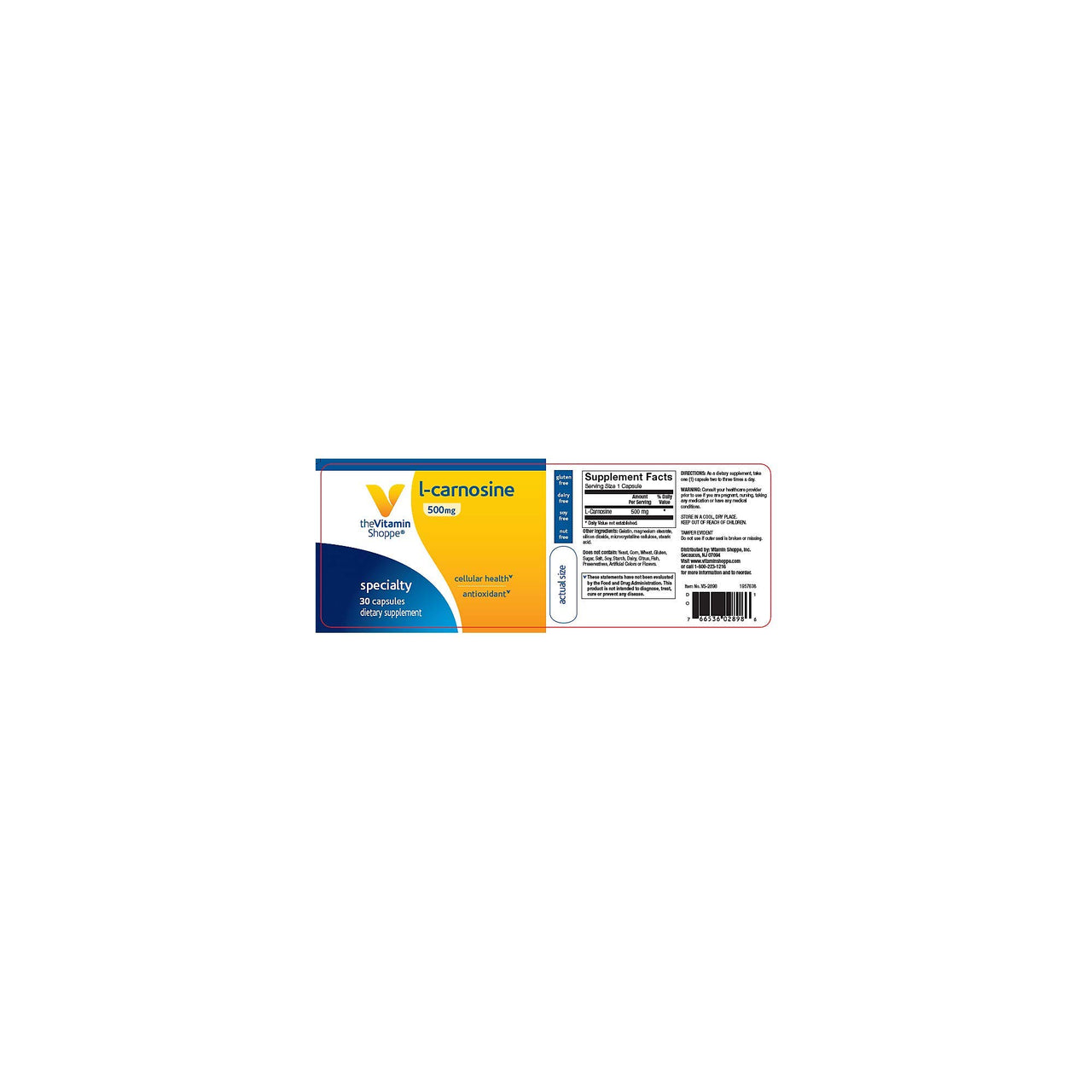 The Vitamin Shoppe LCarnosine 500MG, Antioxidant That Supports Cardiovascular Cellular Health (30 Capsules)