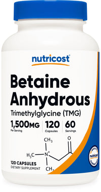 Thumbnail for Nutricost Betaine Anhydrous Capsules 1500mg, 60 Servings - Gluten Free, Non-GMO, 750mg Per Cap, 120 Capsules