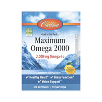 Thumbnail for Carlson - Maximum Omega 2000 Grab + Go Packs, 2000 mg Omega-3s, Wild-Caught, Norwegian Fish Oil Supplement, Sustainably Sourced Fish Oil Capsules, Lemon, 30 Softgel Pack