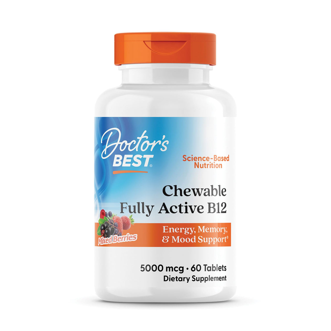 Doctors Best Chewable Fully Active Methyl B12, Methylcobalamin, Energy, Memory, & Mood Support, Non-GMO, Gluten Free, Soy Free, Vegan 60 Tablets