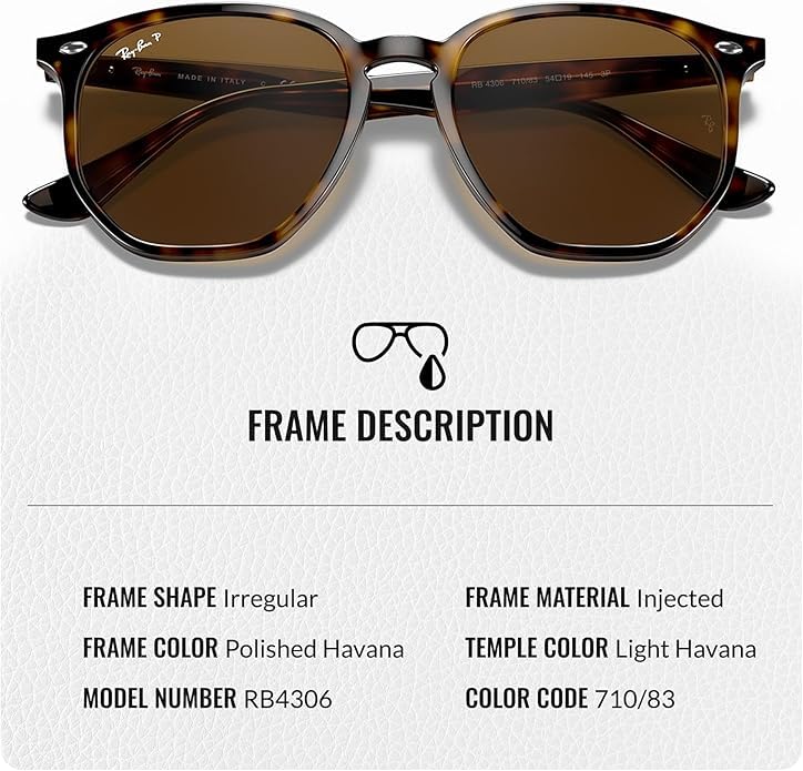 Ray-Ban RB4306 POLARIZED Square-Round Shaped Sunglasses for Men & Women – Includes Official Rayban Eyewear Kit – Ideal Formal & Casual Wear Sunglasses – B-15 Brown Lens