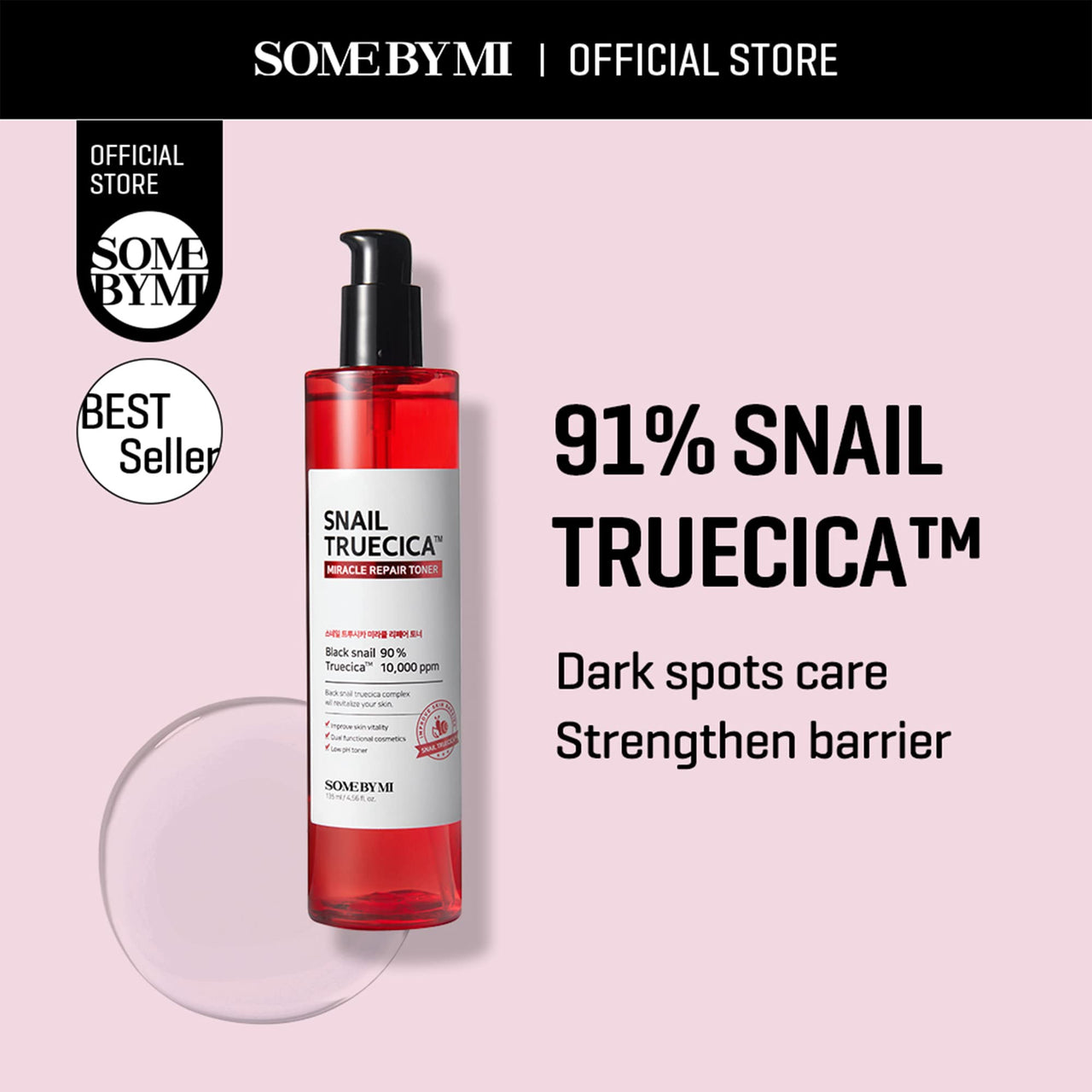 SOME BY MI Snail Truecica Miracle Repair Toner - 4.6Oz, 135ml - Made from Snail Mucin for Sensitive Skin - Daily Repair Face Toner with Skin Texture and Pigmentation Care - Korean Skin Care