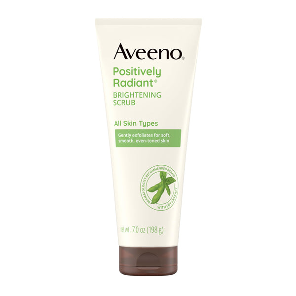 Aveeno Positively Radiant Brightening Face Scrub & Exfoliating Daily Face Wash, Moisture-Rich Soy Extract, Oil-Free, Soap-Free, Hypoallergenic, Non-Comedogenic, Improves Tone & Texture, 7 oz