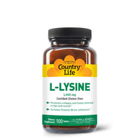 Thumbnail for Country Life L-Lysine 1000mg with B-6, Supports Immune Health, Promotes Collagen Renewal in Lips and Mouth, 100-Count, Certified Gluten Free, Certified Vegan