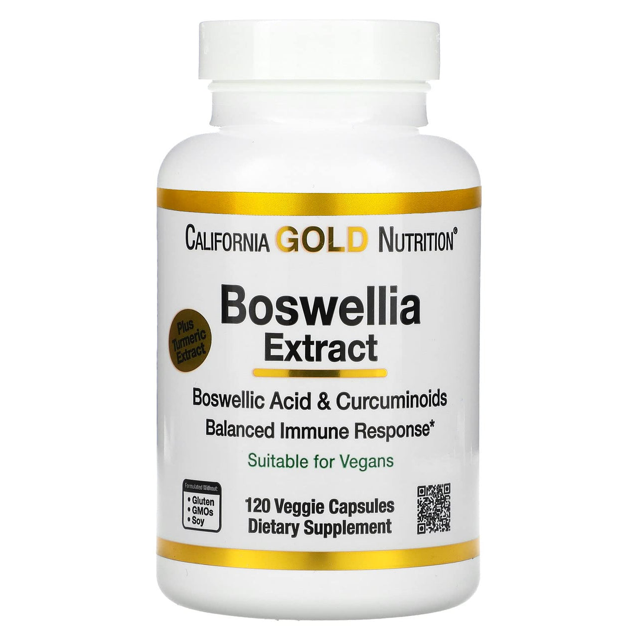 California Gold Nutrition Boswellia Extract, Plus Turmeric Extract, 250 mg, 120 Veggie Capsules