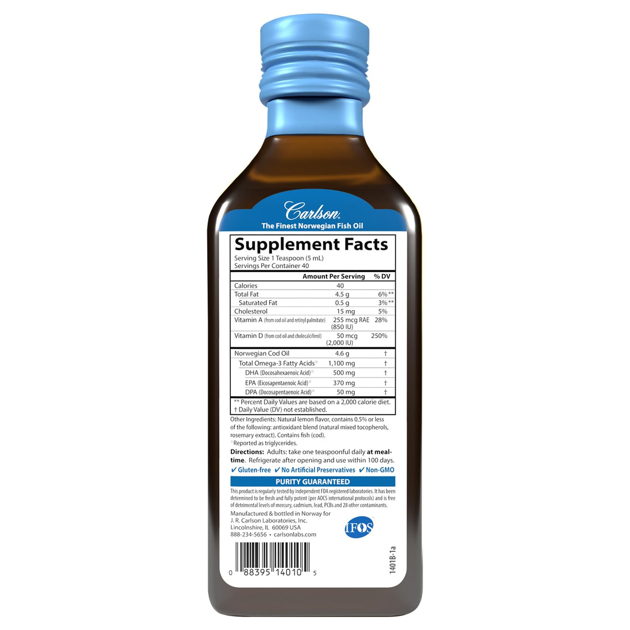 Carlson - Super D Omega-3, Wild Caught Norwegian Arctic Cod Oil, 2000 IU (50 mcg) Vitamin D3, 1100 mg Omega-3s, Sustainably Sourced Nordic Fish Oil Liquid, Lemon, 200 mL (6.7 Fl Oz)