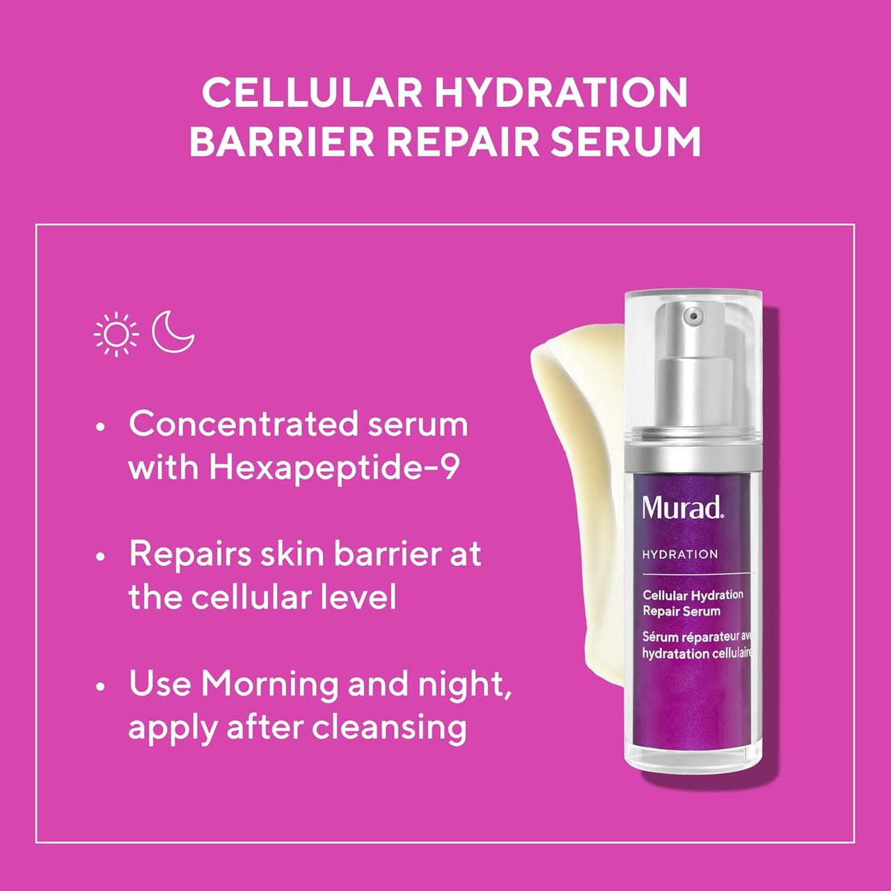 Murad Cellular Hydration Barrier Repair Serum - Hydrating Face Serum Repairs Lipid-Depleted Skin Barrier- Hexapeptide-9, Bilberry, and Hyaluronic Acid Delivers Stronger Healthier Skin - 1 Fl Oz