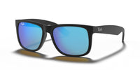 Thumbnail for Ray-Ban RB4165 Justin Rectangular Sunglasses, Rubber Black/Blue Flash, 55 mm