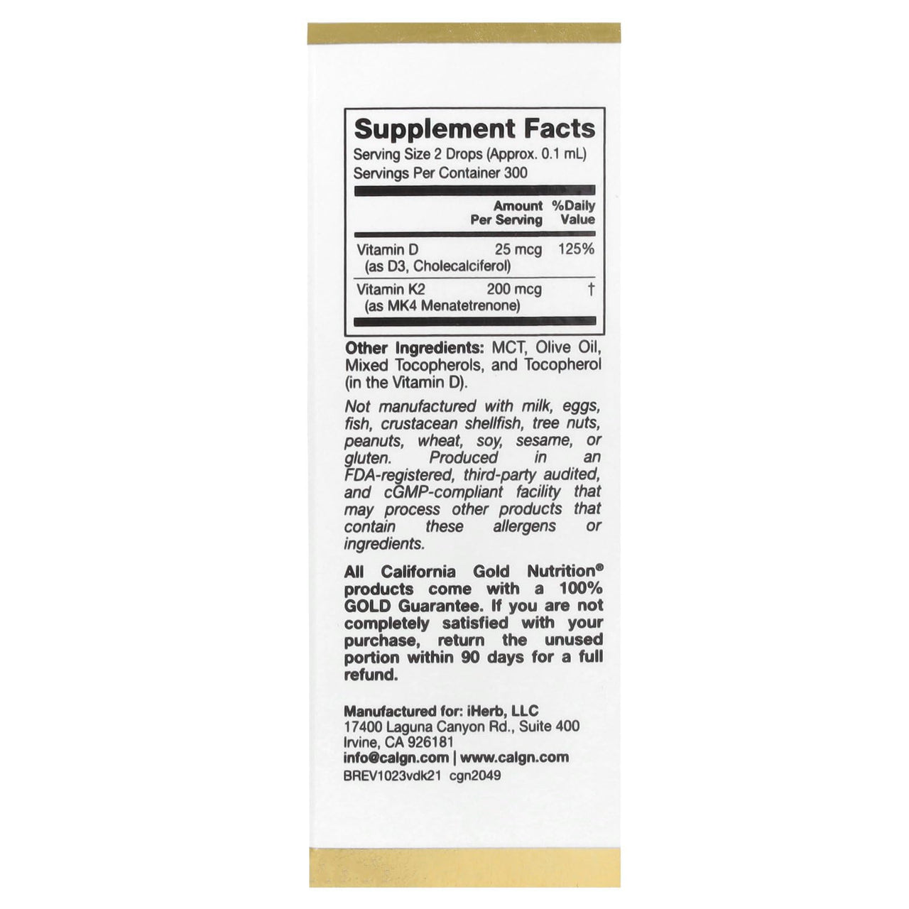 Vitamin D3 + K2 Supplement by California Gold Nutrition, Support for Bone and Heart Health, Gluten Free, Non-GMO, 1000 IU, 1 fl oz (30 ml), California Gold Nutrition