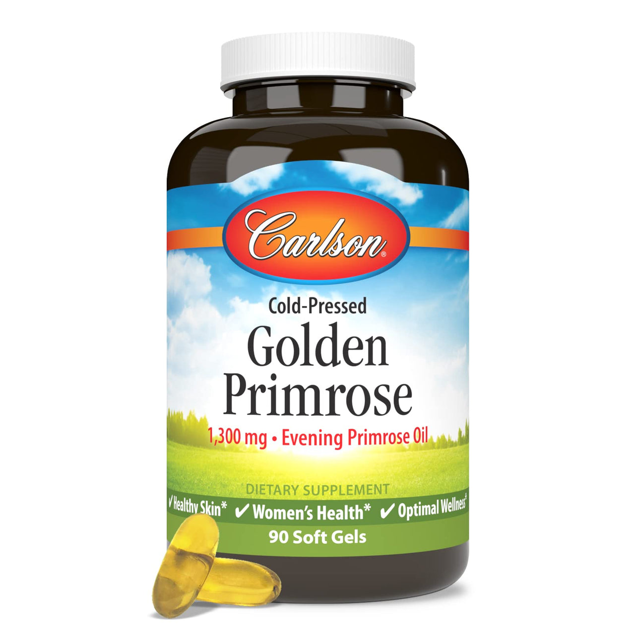 Carlson - Golden Primrose, 1300 mg Evening Primrose Oil, Cold-Pressed, Healthy Skin, Women's Health & Optimal Wellness, 90 Softgels
