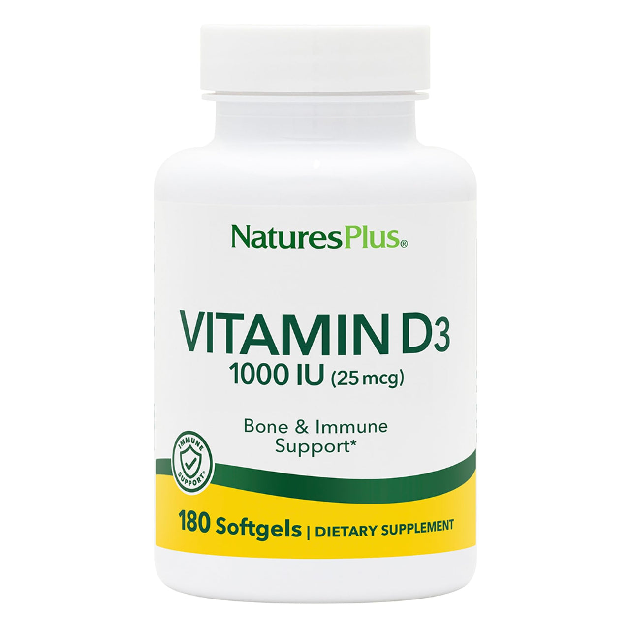 NaturesPlus Vitamin D3 1000 IU - 180 Softgels - Bone Strength & Immune Support - 180 Servings