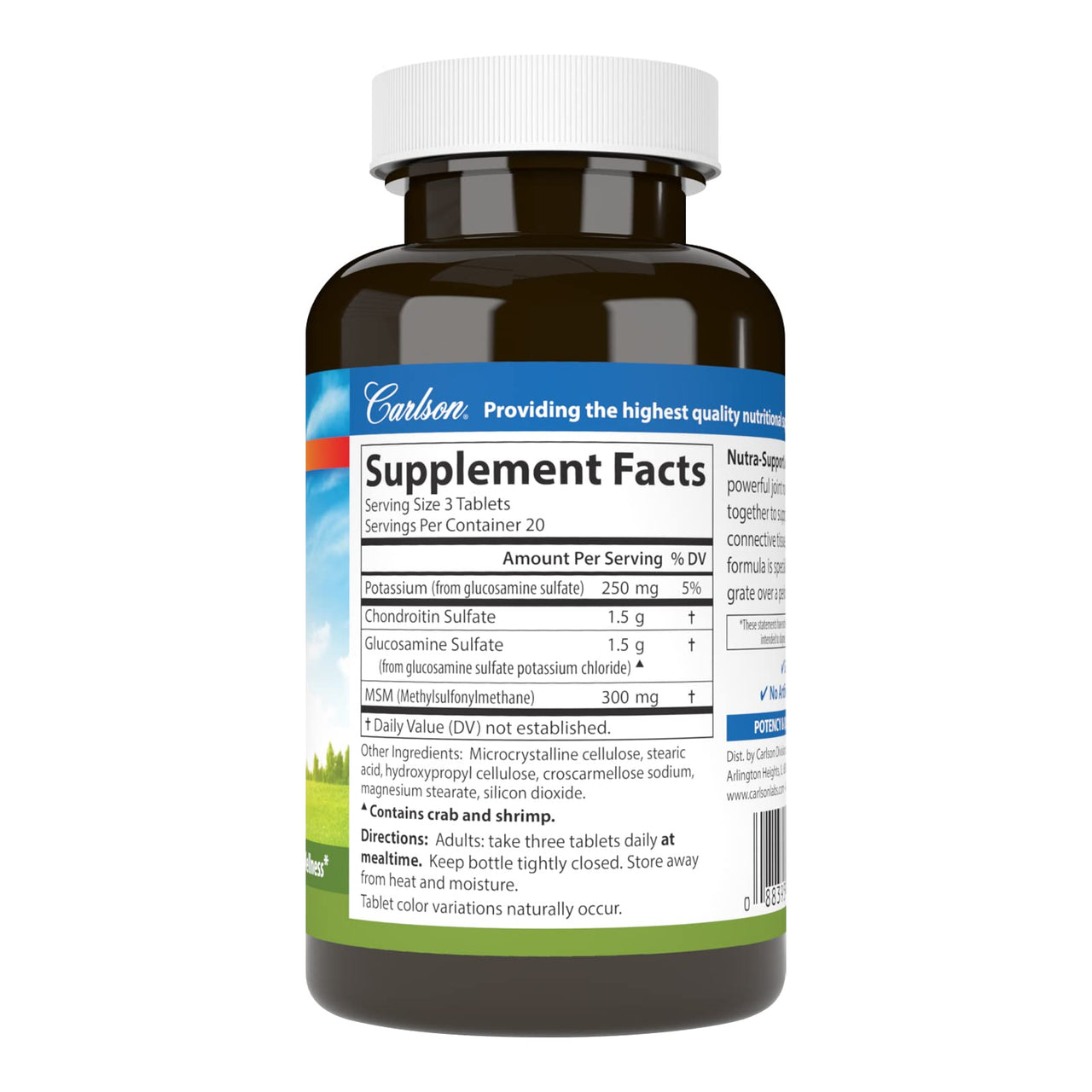 Carlson - Nutra-Support Joint, Glucosamine Chondroitin & MSM, Joint Function, Cartilage Support & Optimal Wellness, 60 tablets