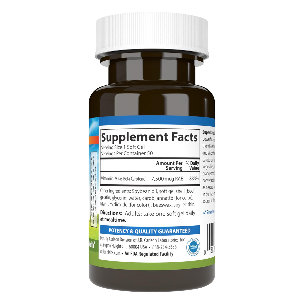 Carlson Laboratories Super Beta Carotene-25,000 IU (7,500 mcg RAE) 50 Softgel