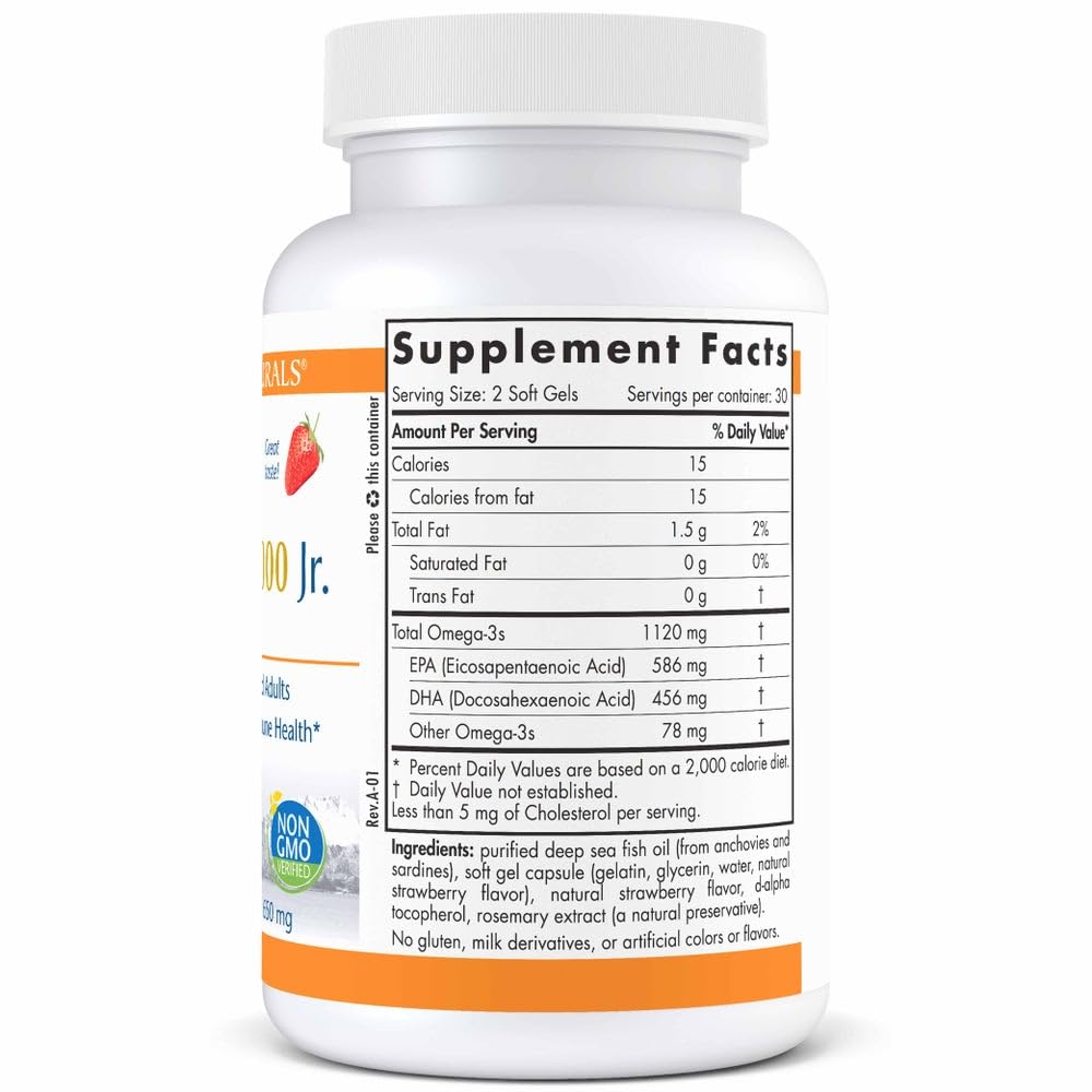 Nordic Naturals ProOmega 2000 Jr., Strawberry Flavor - 60 Soft Gels - 1120 mg Omega-3 - Ultra Potent Fish Oil - EPA & DHA - Promotes Brain, Heart, & Immune Health - Non-GMO - 30 Servings