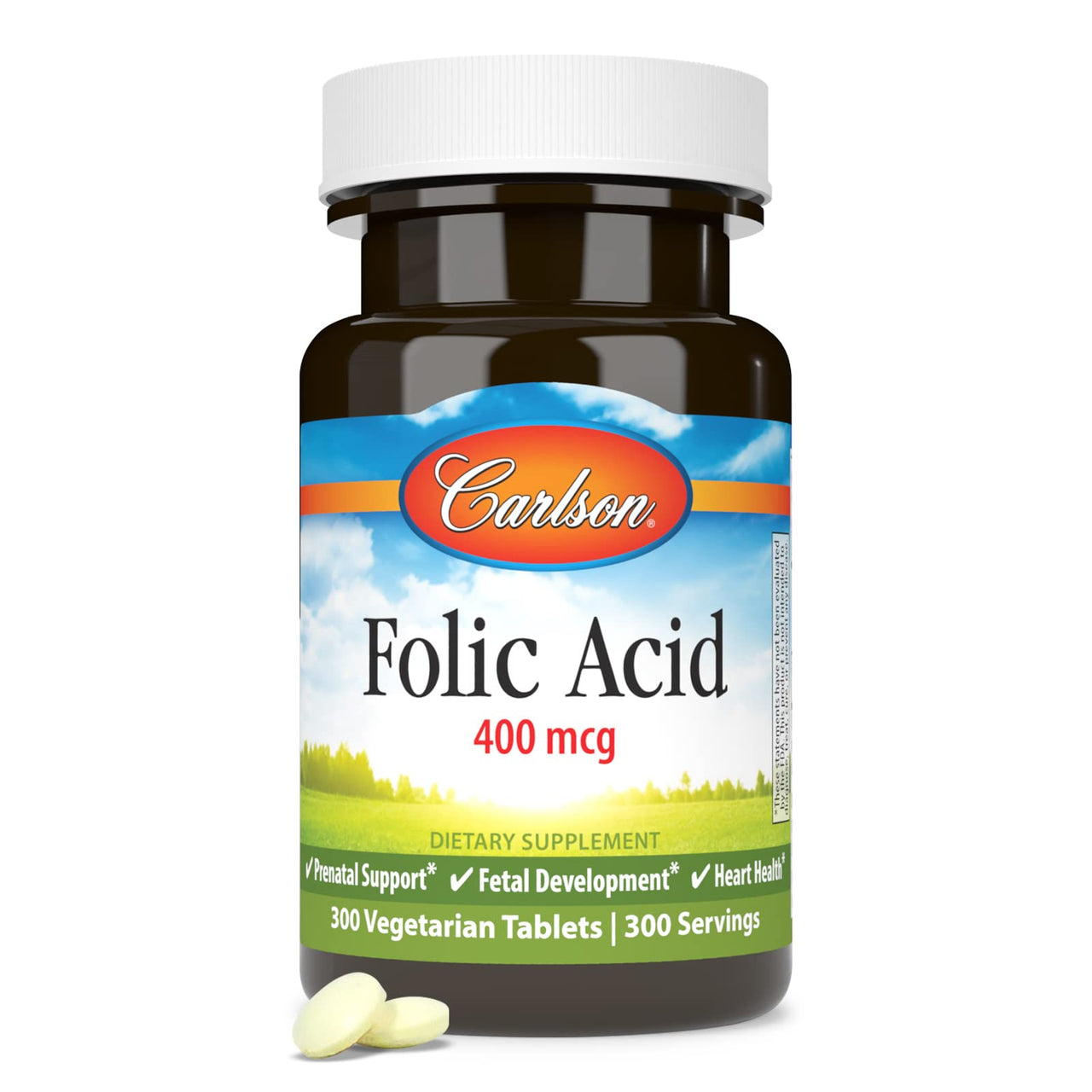 Carlson - Folic Acid, 400 mcg, Provides Important Prenatal Support, Fetal Development, 300 Tablets