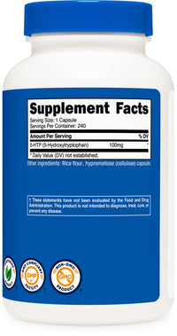 Thumbnail for Nutricost 5-HTP 100mg, 240 Vegetarian Capsules (5-Hydroxytryptophan) - Non-GMO & Gluten Free